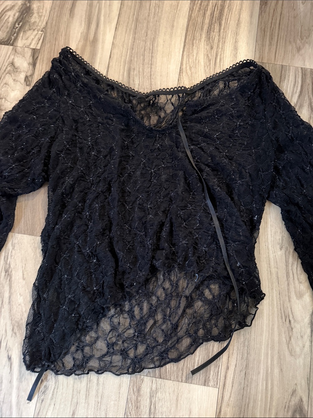 SHEIN Black Sheer Lace Long Sleeve Top